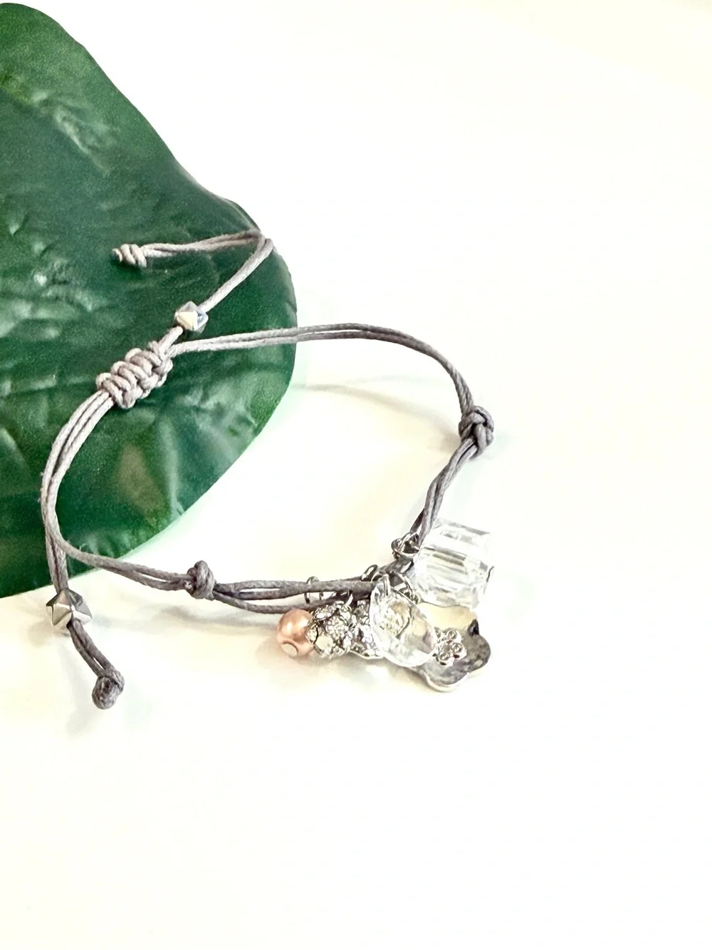 LOFT Silver Crystal Flower Adjustable Charm Bracelet NWT